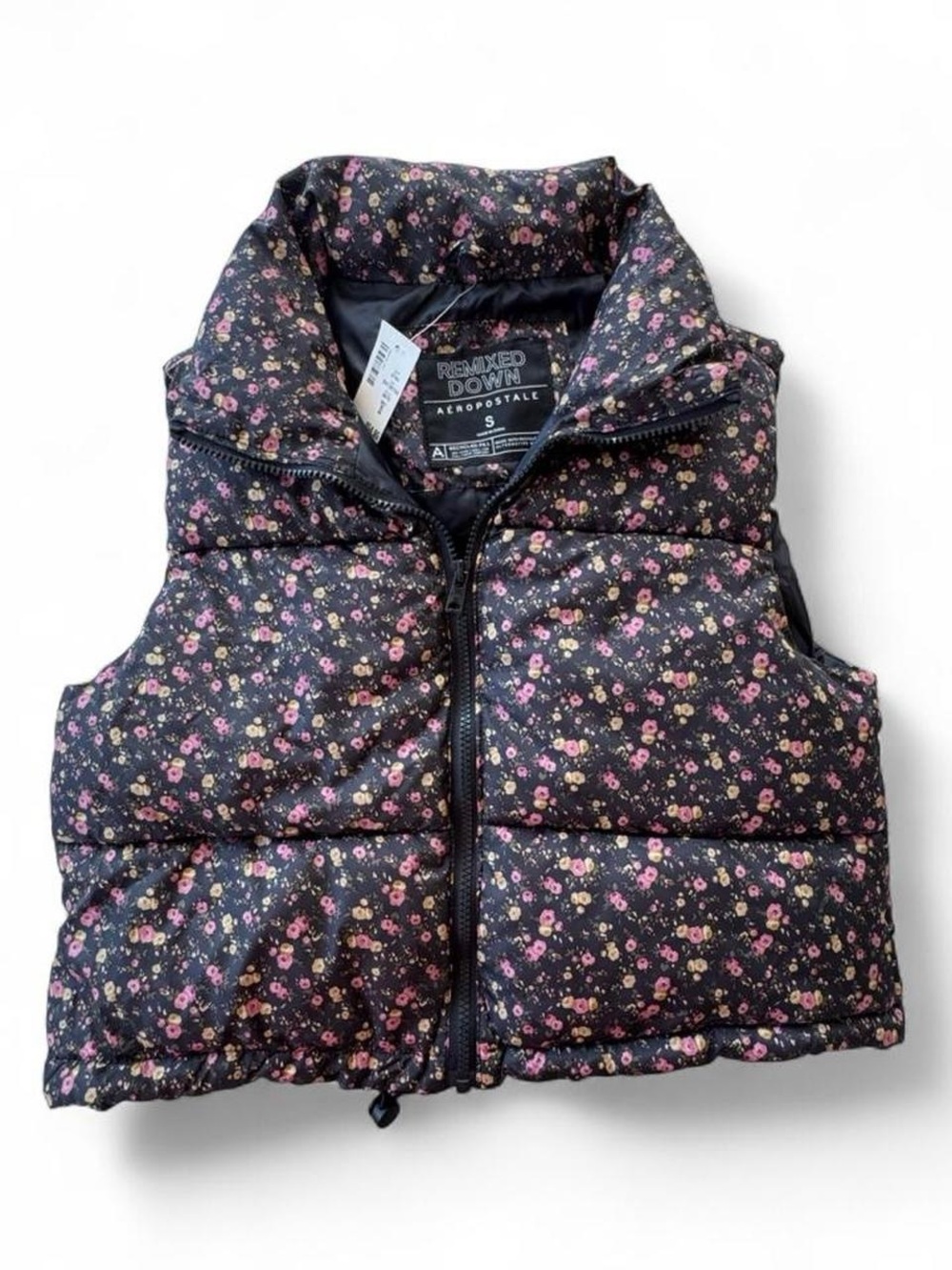 Aéropostale Remixed Down Floral Puffer Vest Women's Small Quilted Insulated NWT